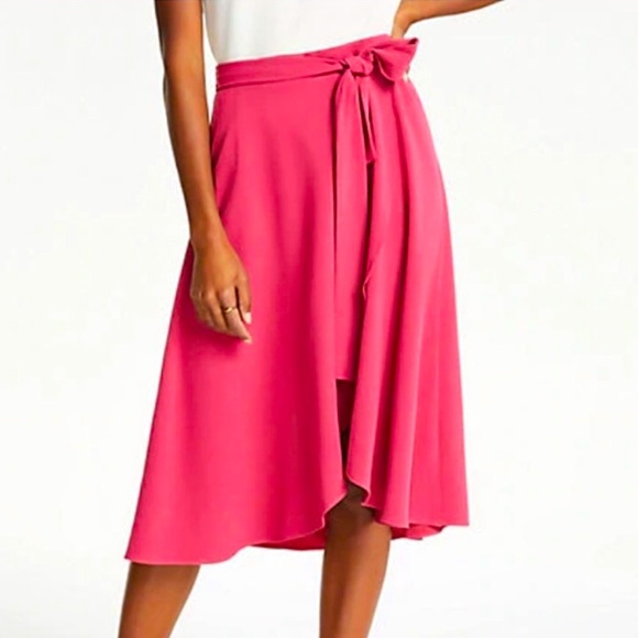 ANN TAYLOR HOT PINK FAUX WRAP BELT TIE SKIRT - Picture 2 of 6